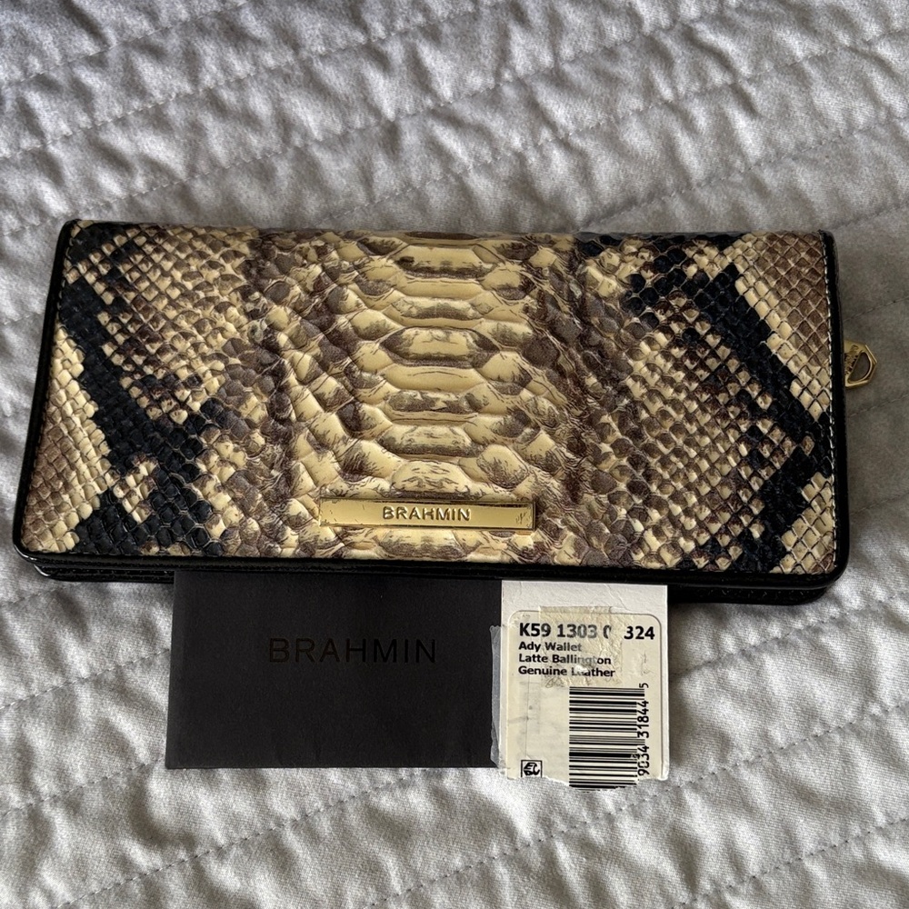 Brahmin Gold and Black Snake Pattern Wallet
